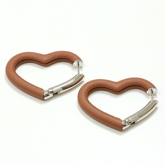 HERMES Brown Leather Earrings - Picture 1 of 6